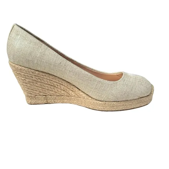 J. Crew Seville Metallic Gold Canvas Wedge Leather Espadrille Shoes Women’s