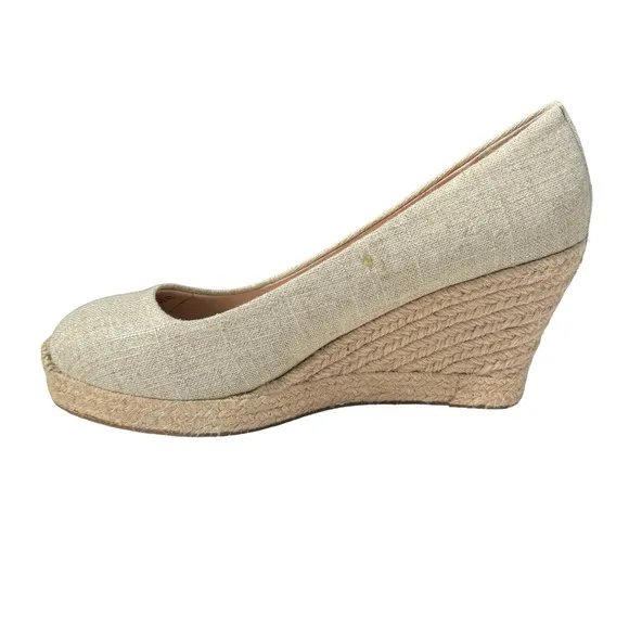 J. Crew Seville Metallic Gold Canvas Wedge Leather Espadrille Shoes Women’s