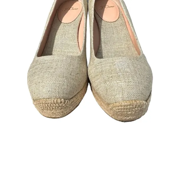 J. Crew Seville Metallic Gold Canvas Wedge Leather Espadrille Shoes Women’s