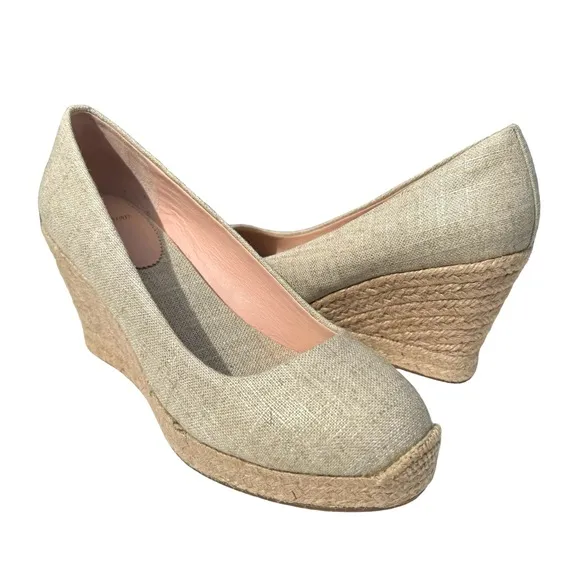 J. Crew Seville Metallic Gold Canvas Wedge Leather Espadrille Shoes Women’s