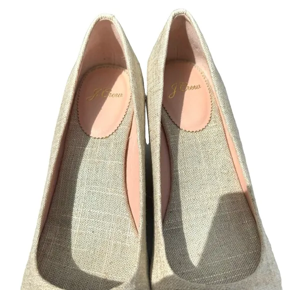 J. Crew Seville Metallic Gold Canvas Wedge Leather Espadrille Shoes Women’s