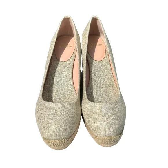 J. Crew Seville Metallic Gold Canvas Wedge Leather Espadrille Shoes Women’s