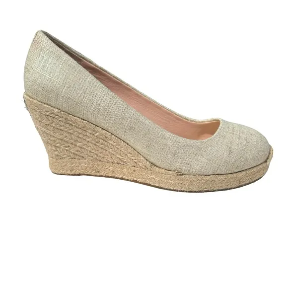 J. Crew Seville Metallic Gold Canvas Wedge Leather Espadrille Shoes Women’s