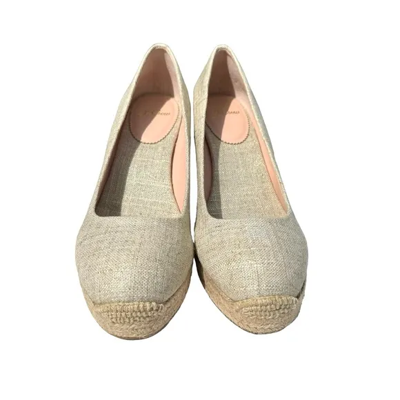 J. Crew Seville Metallic Gold Canvas Wedge Leather Espadrille Shoes Women’s