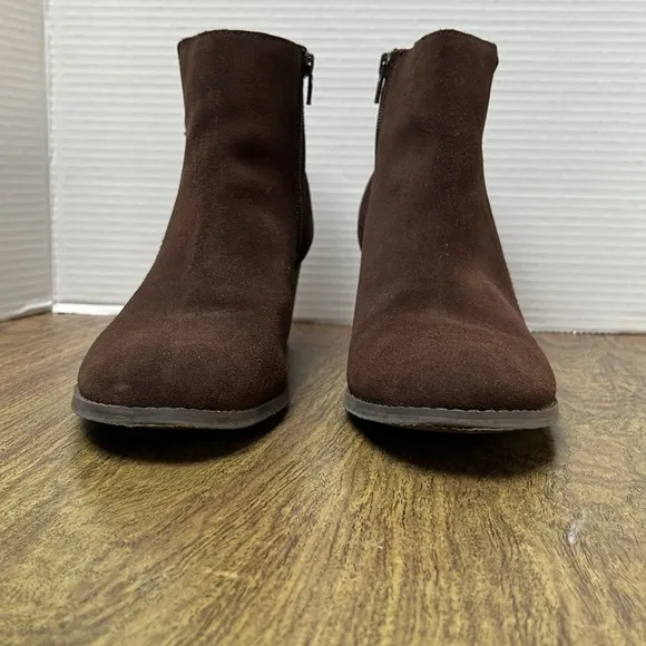 J. Jill Brown Suede Leather Ankle Boots Stacked Heel Brown Booties Size 11