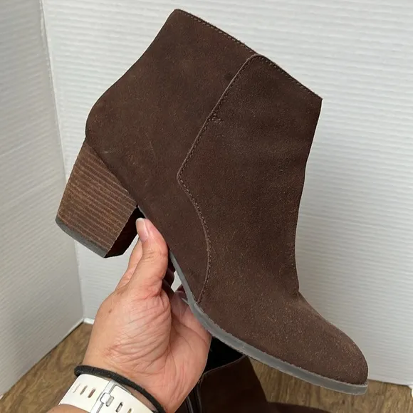 J. Jill Brown Suede Leather Ankle Boots Stacked Heel Brown Booties Size 11