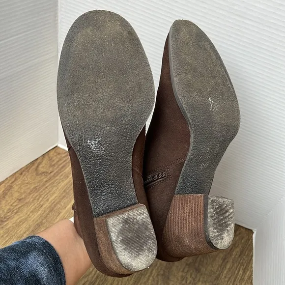 J. Jill Brown Suede Leather Ankle Boots Stacked Heel Brown Booties Size 11