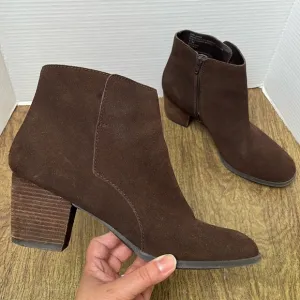 J. Jill Brown Suede Leather Ankle Boots Stacked Heel Brown Booties Size 11