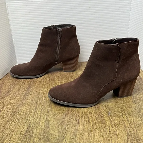 J. Jill Brown Suede Leather Ankle Boots Stacked Heel Brown Booties Size 11