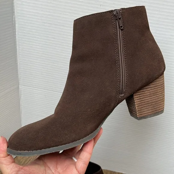 J. Jill Brown Suede Leather Ankle Boots Stacked Heel Brown Booties Size 11