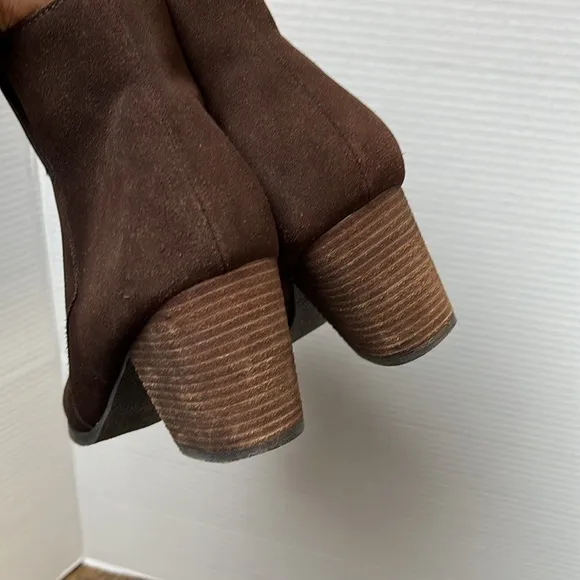 J. Jill Brown Suede Leather Ankle Boots Stacked Heel Brown Booties Size 11