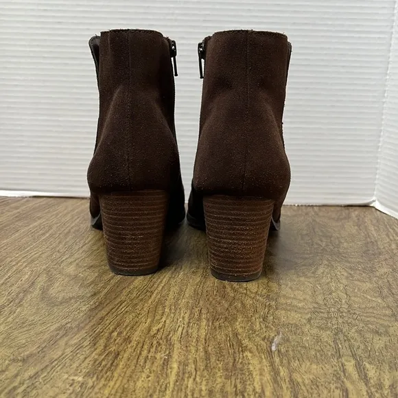J. Jill Brown Suede Leather Ankle Boots Stacked Heel Brown Booties Size 11