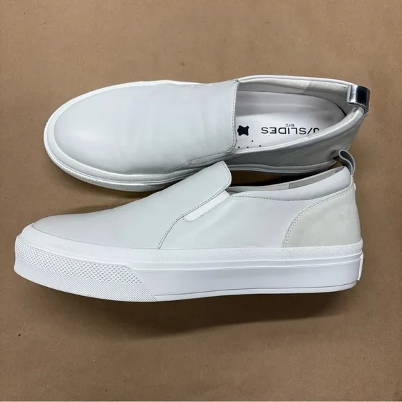 J Slides GIA, White Leather Shoes, J Slides Slip Ons Size 10 NWOT