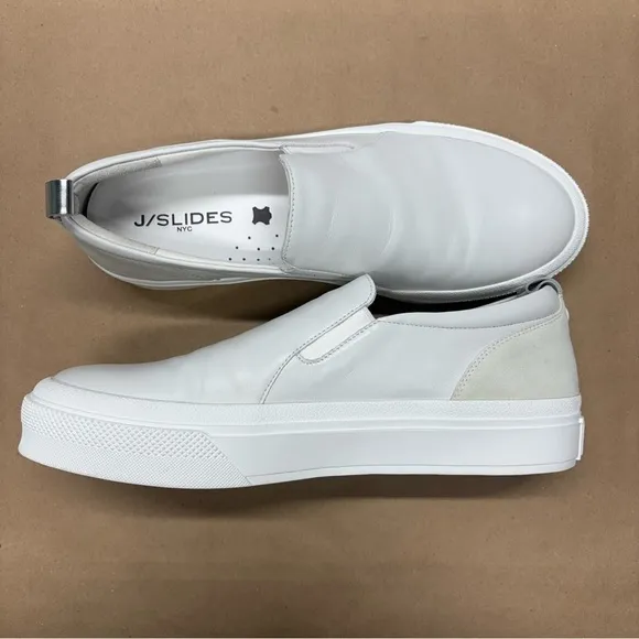 J Slides GIA, White Leather Shoes, J Slides Slip Ons Size 10 NWOT