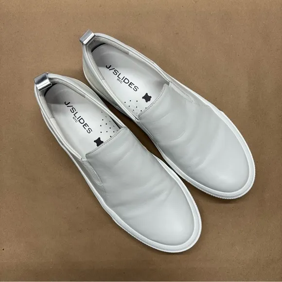 J Slides GIA, White Leather Shoes, J Slides Slip Ons Size 10 NWOT