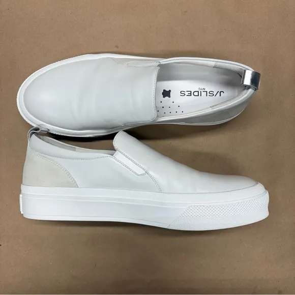 J Slides GIA, White Leather Shoes, J Slides Slip Ons Size 10 NWOT
