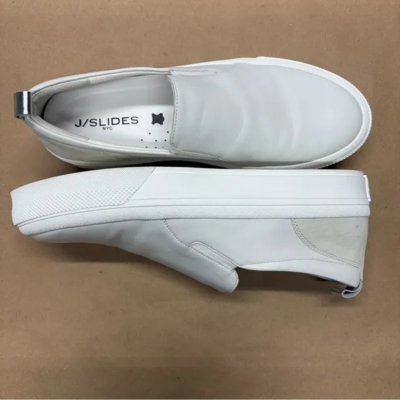 J Slides GIA, White Leather Shoes, J Slides Slip Ons Size 10 NWOT