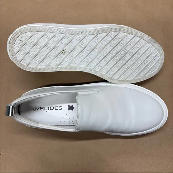 J Slides GIA, White Leather Shoes, J Slides Slip Ons Size 10 NWOT