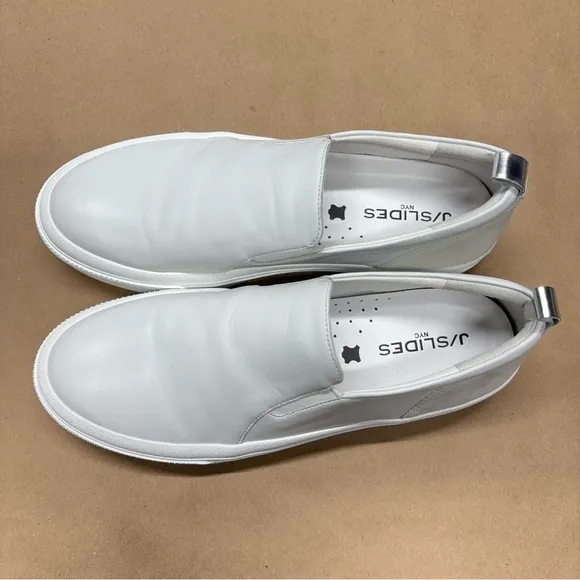 J Slides GIA, White Leather Shoes, J Slides Slip Ons Size 10 NWOT
