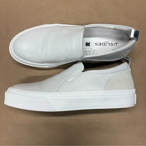 J Slides GIA, White Leather Shoes, J Slides Slip Ons Size 10 NWOT