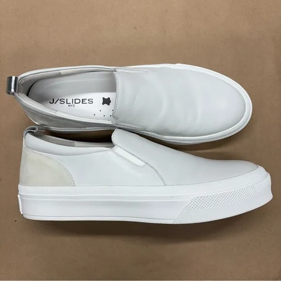 J Slides GIA, White Leather Shoes, J Slides Slip Ons Size 10 NWOT