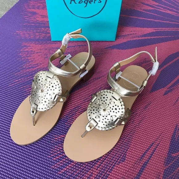JACK ROGERS Gold Leather Heeled Sandals