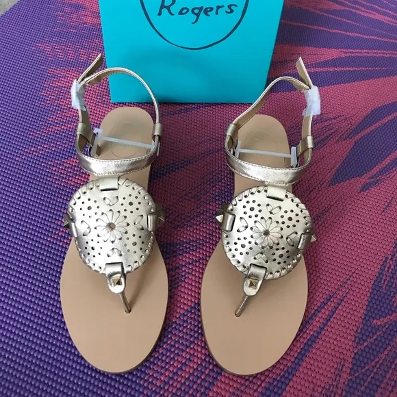 JACK ROGERS Gold Leather Heeled Sandals