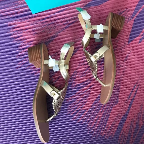 JACK ROGERS Gold Leather Heeled Sandals