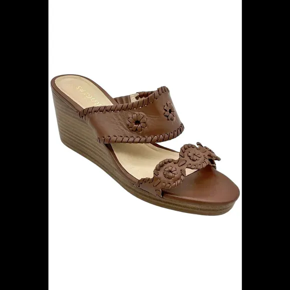 Jack Rogers Leather Wedge Sandals Caroline Mocha - Medium