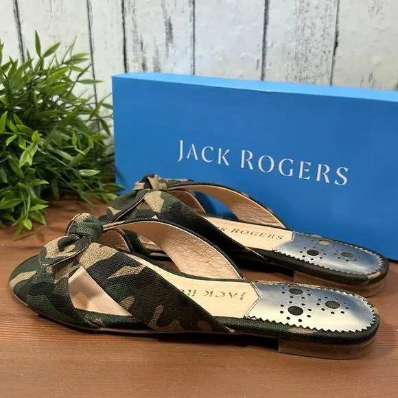 Jack Rogers Tilly Camo Crossband Bow Slide Sandals Size 6