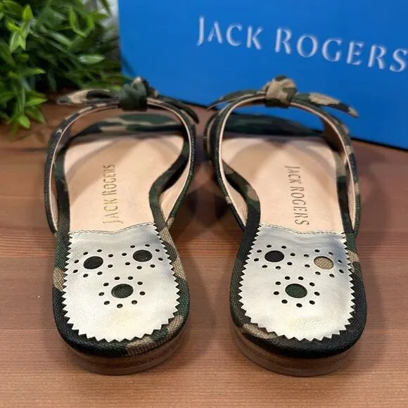 Jack Rogers Tilly Camo Crossband Bow Slide Sandals Size 6
