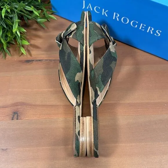 Jack Rogers Tilly Camo Crossband Bow Slide Sandals Size 6