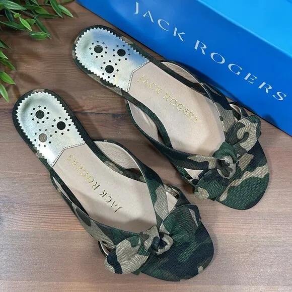 Jack Rogers Tilly Camo Crossband Bow Slide Sandals Size 6