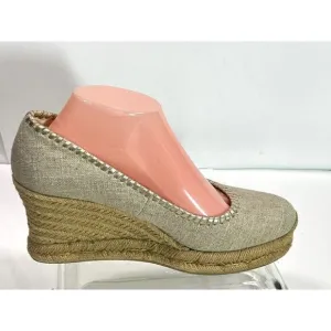 Jack Rogers Palmer Closed Toe Canvas Espadrille Wedge Size 9 Gold Tan
