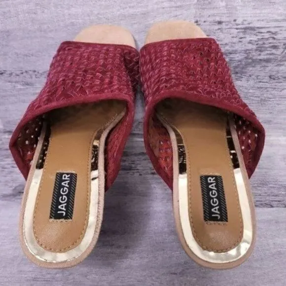 Jaggar Revolve Touchstone Suede Mule Sandal Berry Red Green sz 38 Women's 8 NEW