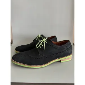 JD Fisk Dario Oxford Dress Shoes Black Suede Green Accents Size 12