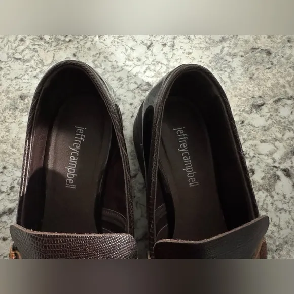 Jeffery Campbell Lenna Penny Loafer In Brown Exotic Combo Leather Size 8