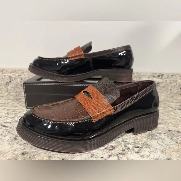 Jeffery Campbell Lenna Penny Loafer In Brown Exotic Combo Leather Size 8