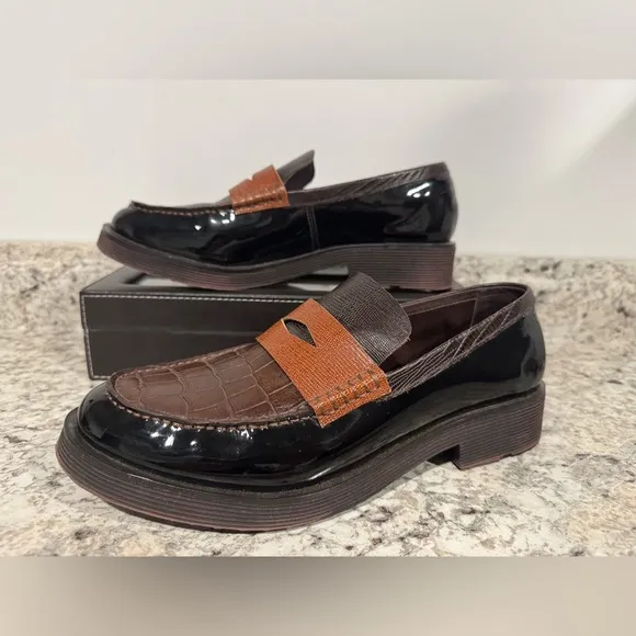 Jeffery Campbell Lenna Penny Loafer In Brown Exotic Combo Leather Size 8