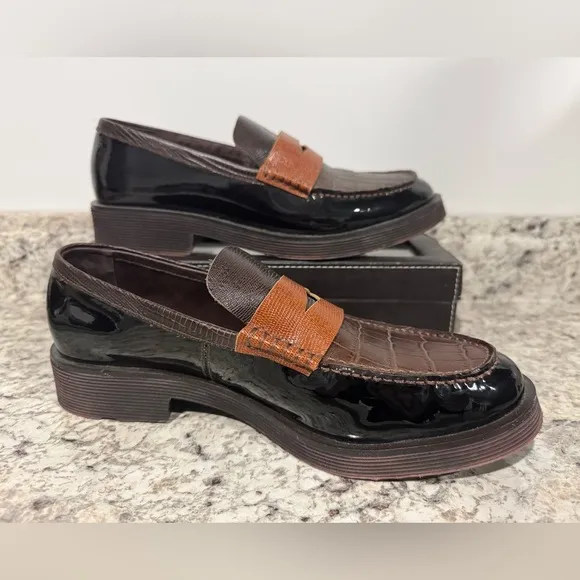 Jeffery Campbell Lenna Penny Loafer In Brown Exotic Combo Leather Size 8