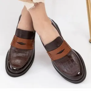 Jeffery Campbell Lenna Penny Loafer In Brown Exotic Combo Leather Size 8