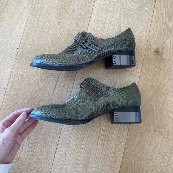 Jeffrey Campbell - Ibiza Snakeskin Print Western Style Leather Shoes in Green