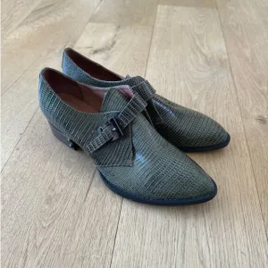 Jeffrey Campbell - Ibiza Snakeskin Print Western Style Leather Shoes in Green