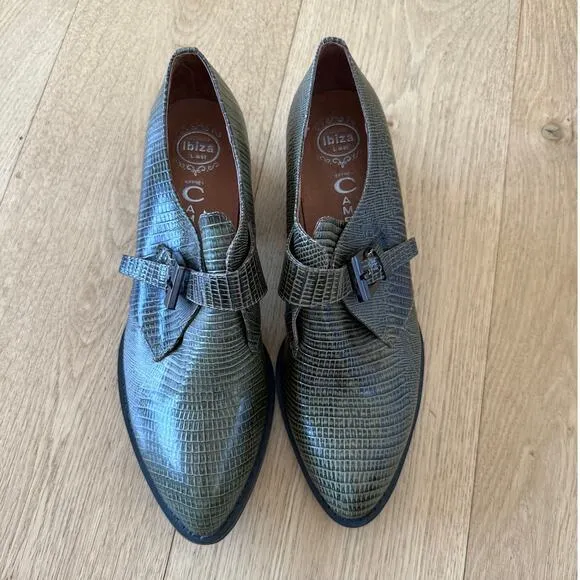Jeffrey Campbell - Ibiza Snakeskin Print Western Style Leather Shoes in Green