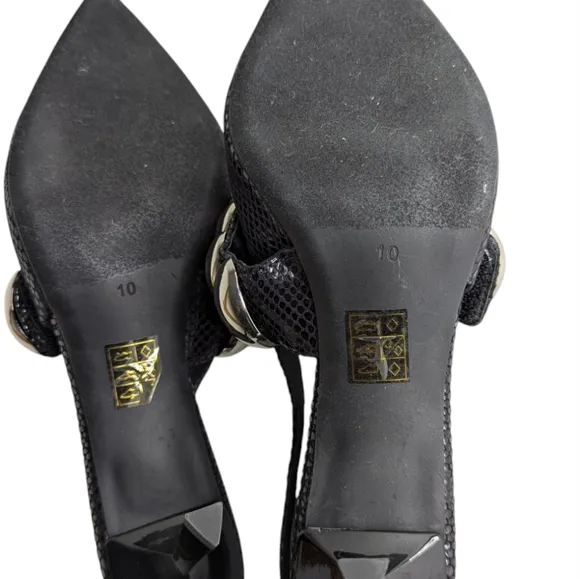 Jeffrey Campbell Looky Slingback Pump In Black Shiny Snake-silver  Heels.size 10