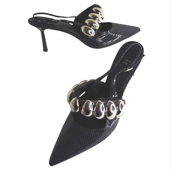 Jeffrey Campbell Looky Slingback Pump In Black Shiny Snake-silver  Heels.size 10