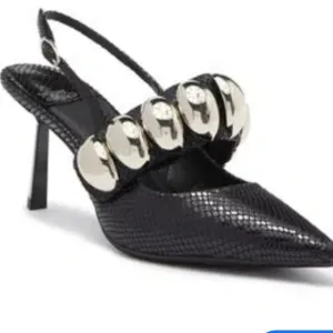 Jeffrey Campbell Looky Slingback Pump In Black Shiny Snake-silver  Heels.size 10
