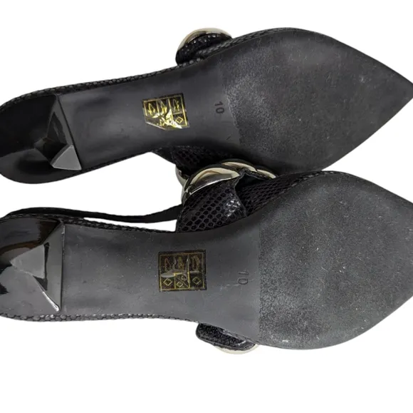 Jeffrey Campbell Looky Slingback Pump In Black Shiny Snake-silver  Heels.size 10