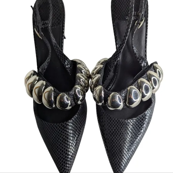 Jeffrey Campbell Looky Slingback Pump In Black Shiny Snake-silver  Heels.size 10