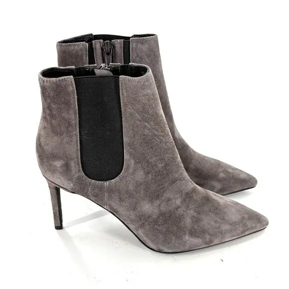 Jeffrey Campbell Nixie Ankle Boots 5.5 NWOT Lead Gray Heel Booties Suede Capsule